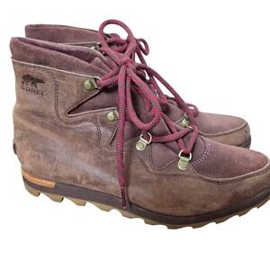 Sorel brown leather red lace ankle boots womens size 10 Winter boots